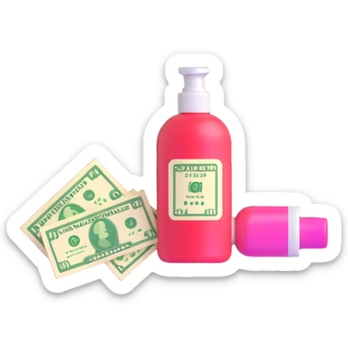 price tag with a few dollar bills and a bottle of nail polish sticker