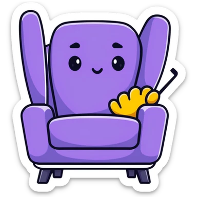 angled smartphone with a large, visible armchair image on its screen, product detail view, with sparkle emoji on the left side sticker