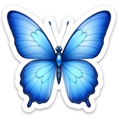 Cinematic Realistic Noble Blue Butterfly Portrait Emoji, Poised and graceful, with delicate, translucent wings rendered in vivid sapphire and indigo tones, a slender, elegant body with finely detailed textures, and gentle, reflective eyes, illuminated by soft natural light, high shine, intelligent and ethereal, styled with an air of refined natural beauty, focused and attentive, soft glowing outline, capturing the essence of a watchful and confident blue butterfly that appears to flutter out of the screen with effortless grace! sticker