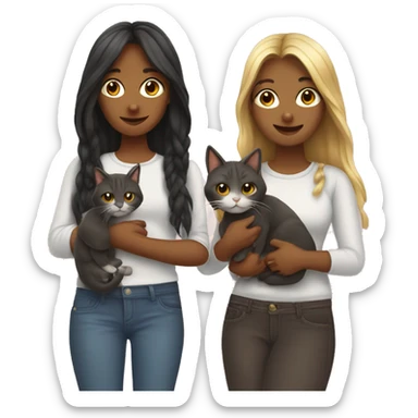 Two long hair girls and two cats in their hands sticker