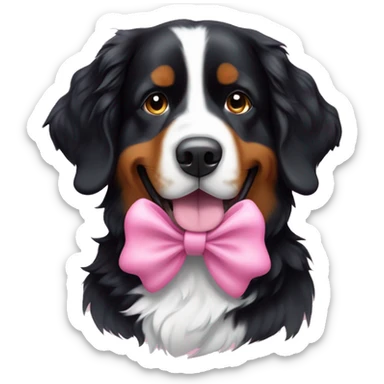 Bernese mountain dog wearing a pink bow sticker