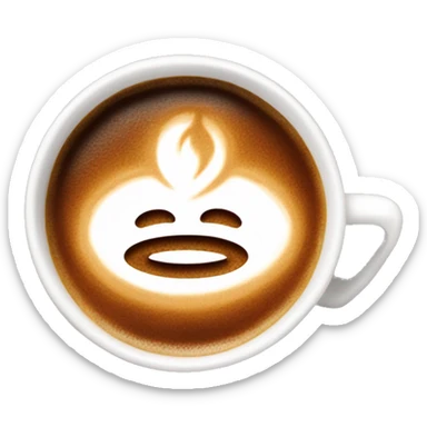 hot coffee with lattee art, white sourcer sticker