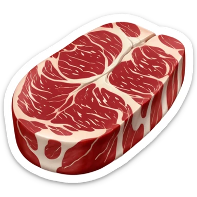raw sirloin steak, boneless, deep red, white fat edge, fine marbling, visible muscle grain, slightly oval, fresh and tender, no plate or garnish, clean 3D, soft shadows, transparent background, emoji scale sticker