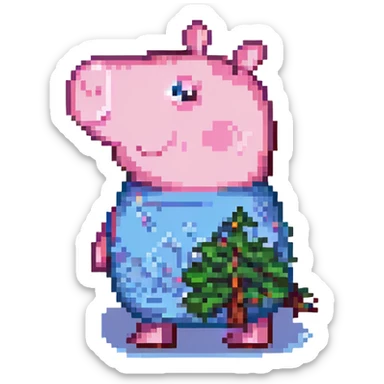 Peppa Pig, pixel art style, side view, classic blue background, 8-bit character design sticker