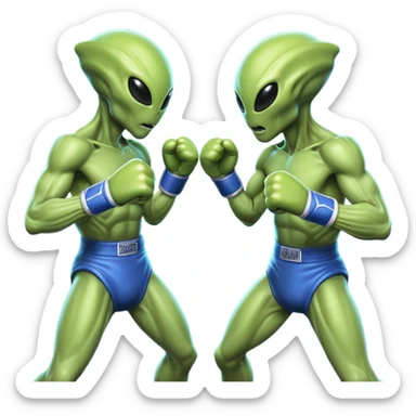 two alien fighters boxing, mid-punch action, motion blur effect, glowing energy impact, dramatic lighting, 3D cartoon, mobile game icon style, clean background, no text, no watermark
 sticker