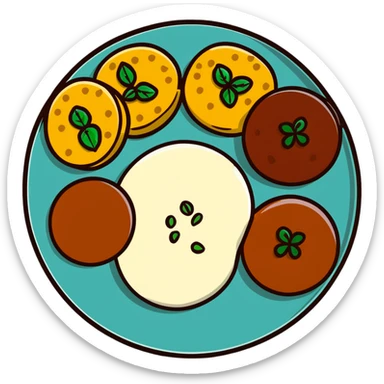 Small plate of Aloo Tikki Chaat with chickpeas, potato patties, yogurt and tamarind chutney sticker