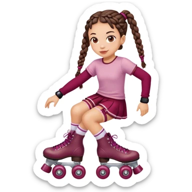 Cute girl, brunette with braids, burgundy rollerskates sticker