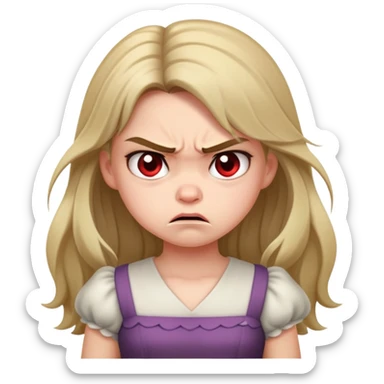 A cute angry girl character standing. She has long hair and is wearing a dress. Her facial expression shows a pouty face (cute angry look), but nothing too aggressive. No text included.”  sticker