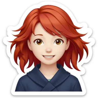 cute anime girl with red blowing hair sticker