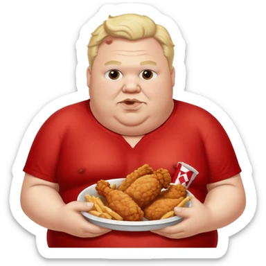A fat guy eating kfc fried chicken shirtless sticker