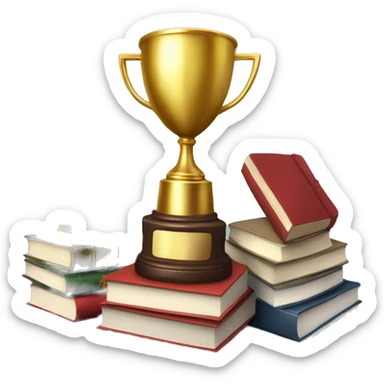 A trophy, a target, and books to signify achievement, focus, and knowledge. sticker