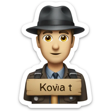 Man inspector with a sign that says Копипаст sticker