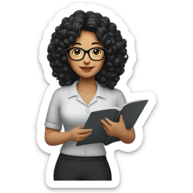 plump woman teacher in glasses with curly black hair holding large puzzles in her hands sticker