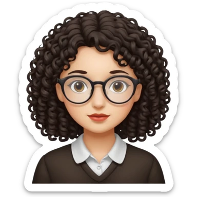 Menina de cabelo cacheado, escuro, ela é branca e usa um óculos delicado sticker