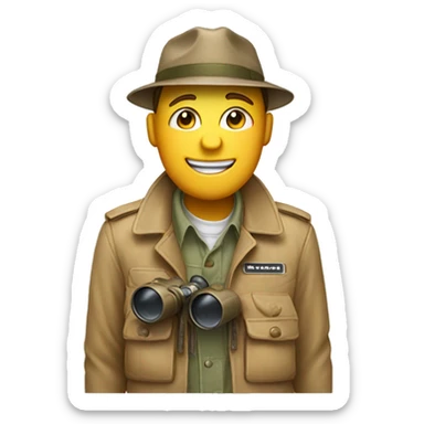 Smiling emoji with safari jacket and binoculars sticker