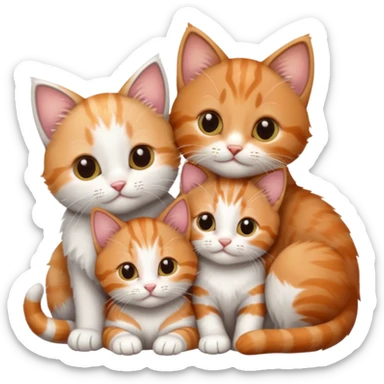 3 kittens cuddling together all different colours, the first one is grey and white, the second is ginger and white and the third is brown tabby and white sticker