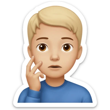 Person hesitating, looking up with hand on chin. Cartoon style. sticker