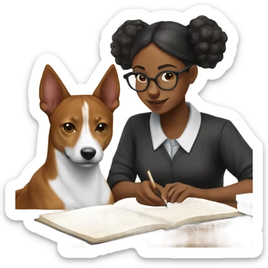 Basenji and black girl studying together sticker