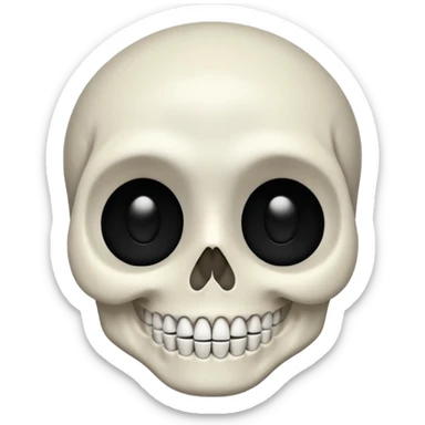A skeleton face with a big white smile and big black eyes with tiny pupils sticker