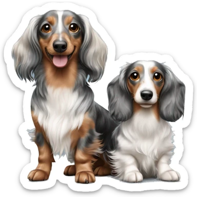 Two Tri Merle long haired Dachshunds together sticker