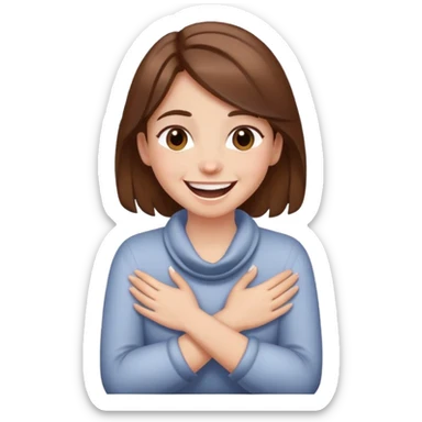Girl with brown hair hands crossed around neck laughing  sticker