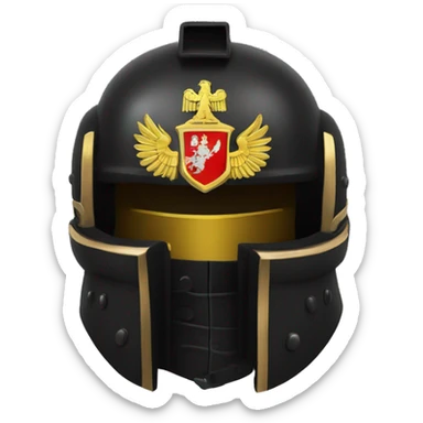 Black Space Marine helmet, featuring the Russian coat of arms. sticker
