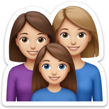 three girl friends; one who is white, has brown hair and brown eyes; one who is dirty blonde with blue eyes; one who is tan with dark brown hair and dark brown eyes sticker