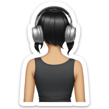 anime girl from behind with headphones on toes and black hair sticker