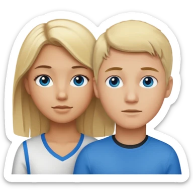 A tan girl with blonde hair and black eyes and a white boy with blonde hair and blue eyes sticker