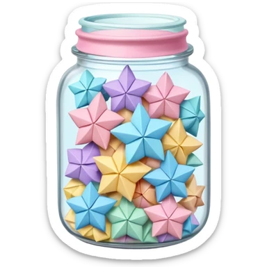 clear jar filled with pastel-colored origami lucky stars sticker