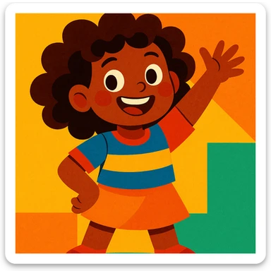 menina parda com cabelos cacheados, vibrant illustration style, colorful, lively sticker