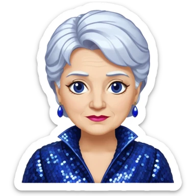 Madame Morrible from The Wizard of Oz with white hair, indigo sequin outfit sticker