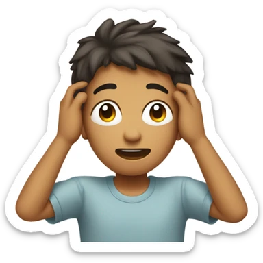 a headache hands on the  top of the head a pain expresion a boy  add a band-aid on the forehead sticker