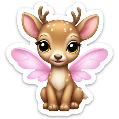 baby deer with fairy wings and a pink bow around its neck  sticker