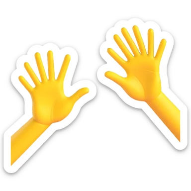 A 3D yellow emoji-style illustration of two open hands, positioned side by side and angled to the right, as if they are pushing something like a swing. Add motion lines behind the hands to the left to show a rightward pushing movement. Clean cartoon style, minimal background sticker