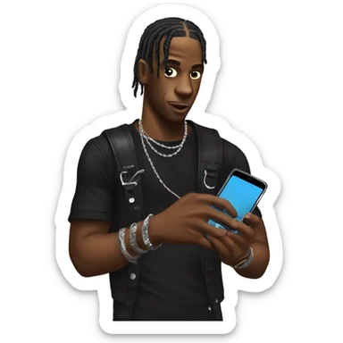 travis scott with a phone in his hand sticker