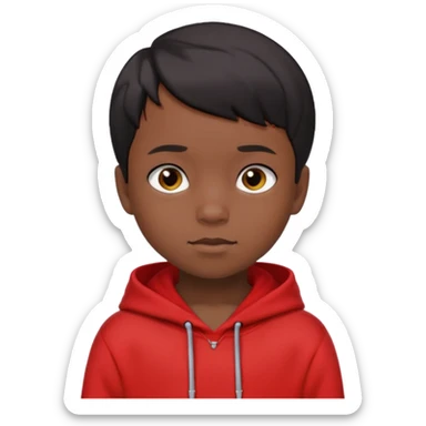 niño de 7 años, con pelo y piel negra. sudadera roja, pelo muy corto  sticker
