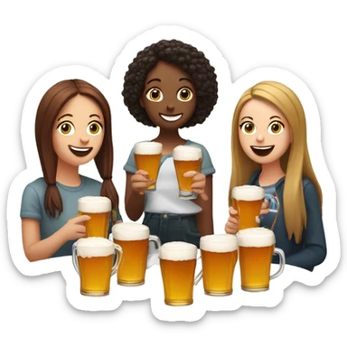 Five girls drinking pints of beer and eating sausage sticker