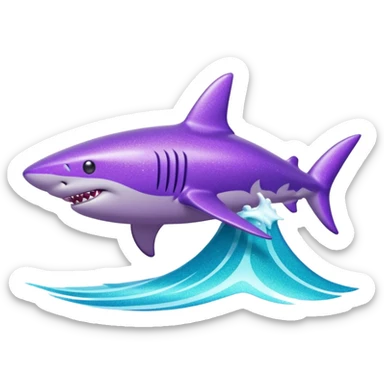 purple glitter shark on a cyan wave sticker