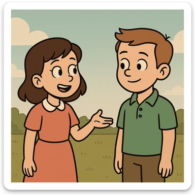 Janet and John story scene in flat toon style sticker