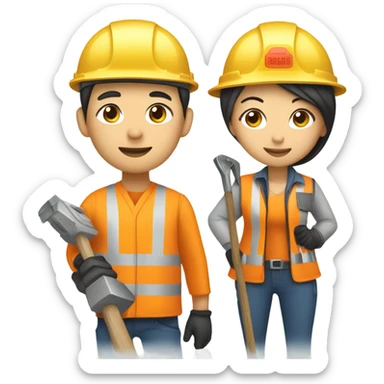 Chinese woman and chinese man builders sticker