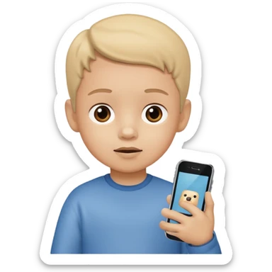 A child holds a phone in his hand, with cartoons on TV in the background sticker