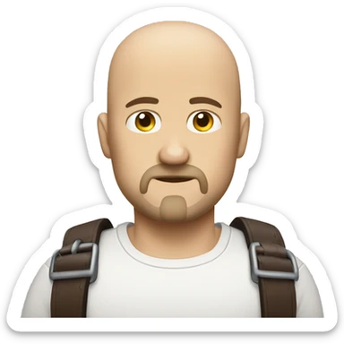  Bald white guy with goatee who looks sad wearing leather straps  sticker