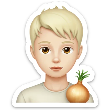 A human with onion skin sticker