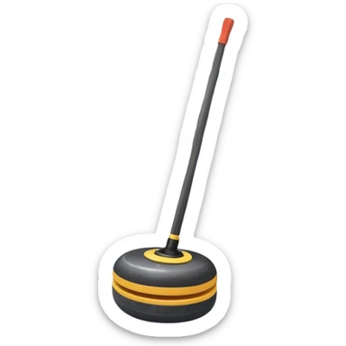 An icon showing the ice with a broom and a close-up of a curling stone sliding. The scene is set in a brightly lit stadium, with detailed spectator stands in the background. Transparent background highlights the focus, skill, and atmosphere of the curling sport. sticker