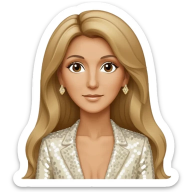 Celine Dion with long dark blonde hair, ivory sequin outfit sticker