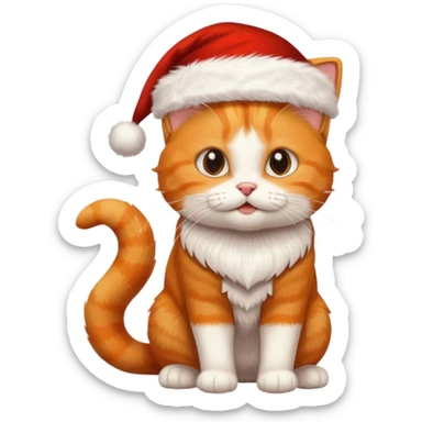 Make me a orange tabby cat with a white chin and a bit of white on the end of his tail with a Santa hat sticker