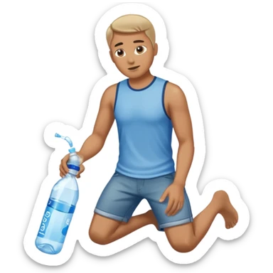 man full body emptying in the floor a bottle of water sticker