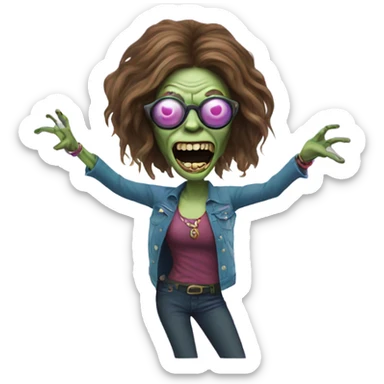  janis joplin zombie  dancing with circle glasses sticker