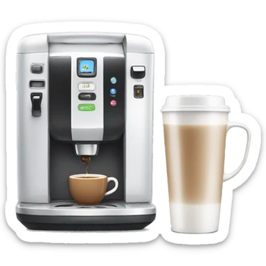 Coffee machine with a mug of coffee and milk container sticker